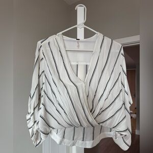 Free People Black and White Striped Blouse